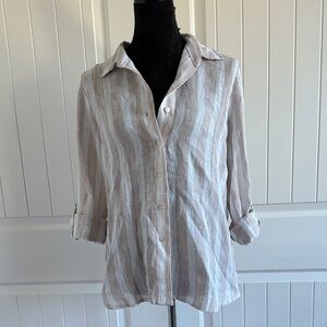 Dreamers Light Brown and White Striped Button Down Shirt
